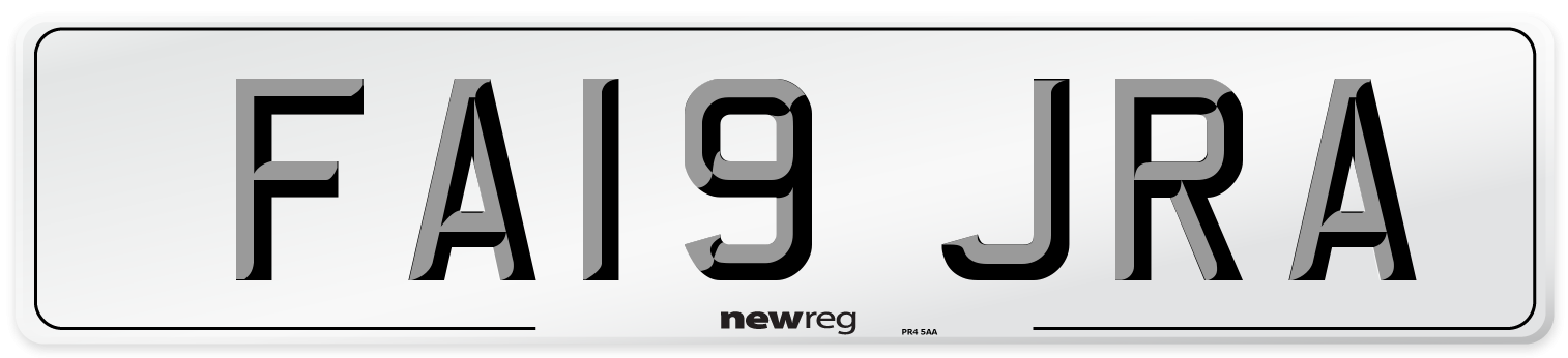 FA19 JRA Number Plate from New Reg